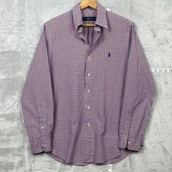 Ralph Lauren Checkered Button-Down Shirt Sz M Red Blue Long Sleeve Classic Fit - Picture 2 of 9